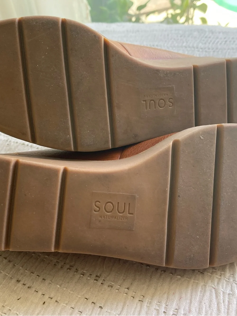 SOUL Naturalizer Cognac Leather Slip-On Loafers with Gold Accent